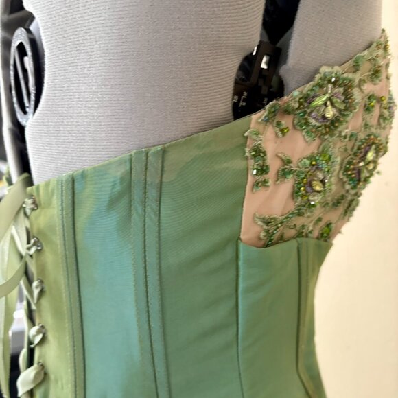 Alliage Paris Ruche Iridescent Green-Blue Gown | Corset Bust 38 | Size 12 AS-IS - Picture 14 of 16